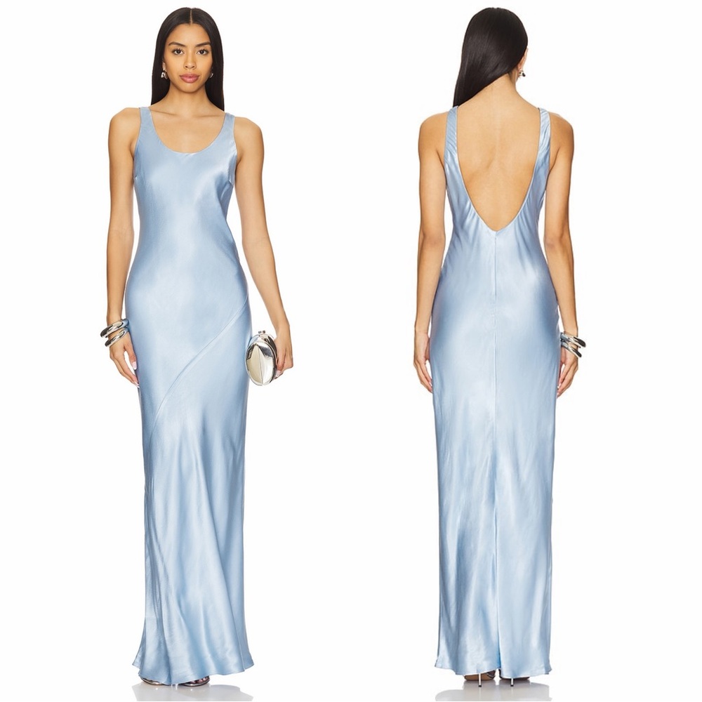 Line & Dot Light Blue Satin Maxi Slip Dress